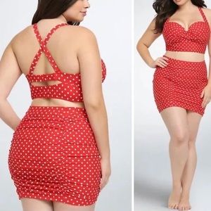 TORRID red polka dot skirted bikini bottom 2X